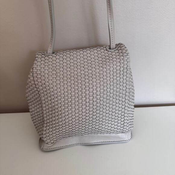 Christopher Kon Woven Leather Flap Adjustable Strap Crossbody Bag Light Gray - Picture 4 of 11